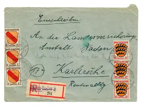 Einschreiben aus Baden Baden 1947 nach Karlsruhe