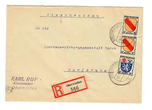 Einschreiben Oberwinden 1947 nach Karlsruhe