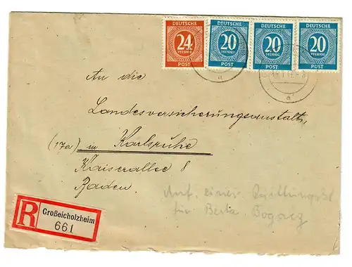 Einschreiben Großeichholzheim 1947 nach Karlsruhe