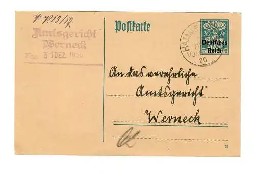 Ganzsache Hammelburg, 1920 nach Werneck