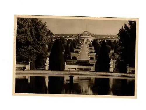 Ansichtskarte Sanssouci, 1925 Neustrelitz nach Hamburg, Nachporto