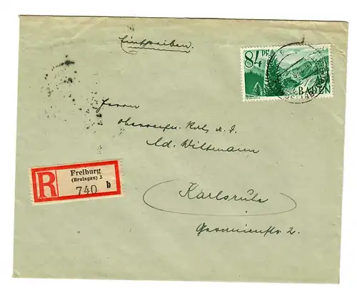 1948 Einschreiben Freiburg nach Karlsruhe