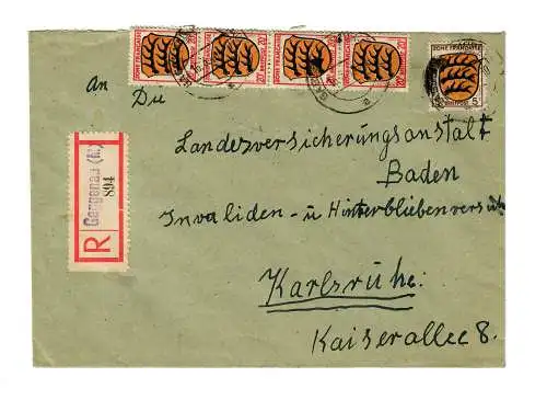 Einschreiben Gaggenau nach Karlsruhe 1948