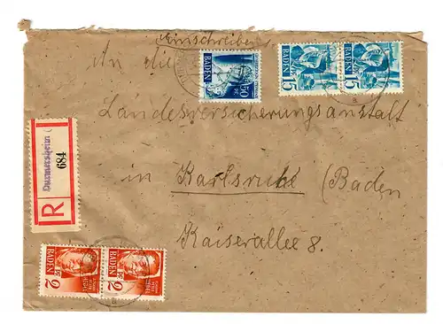 Einschreiben Durmersheim nach Karlsruhe 1948