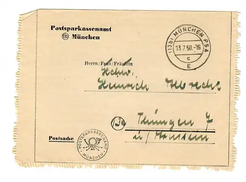 Postsparkassenamt München 1950 nach Thüngen