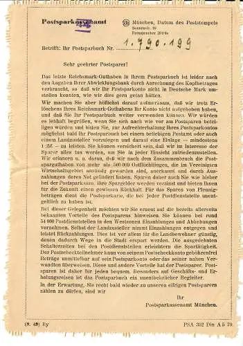 Postsparkassenamt München 1950 nach Thüngen