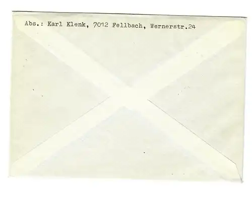 Lettre de Fellbach 1970 à Stuttgart.