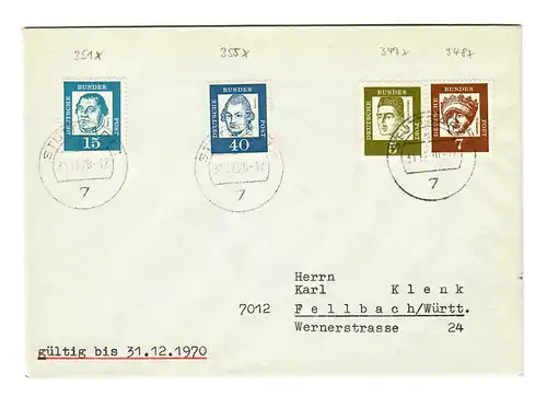 Lettre de Fellbach en 1970 à Stuttgart