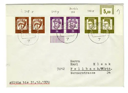 Brief  aus Fellbach nach Stuttgart 1970, Eckrand
