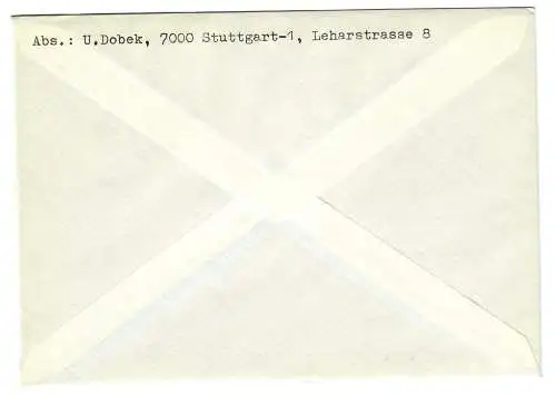 Brief  aus Fellbach nach Stuttgart 1970, Eckrand