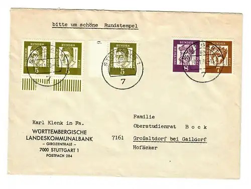 Brief  aus Stuttgart 1970 nach Großaltdorf/Gaildorf