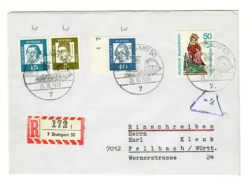 Einschreiben aus Stuttgart nach Fellbach 1970