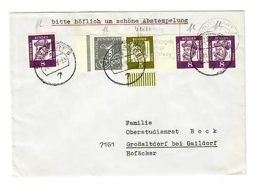 Lettre de Stuttgart à Grossaltdorf près de Gaildorf 1970