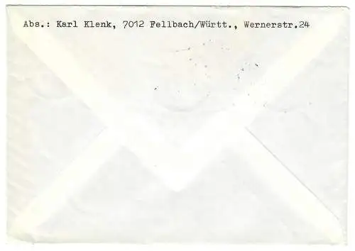 Lettre de Stuttgart à Grossaltdorf près de Gaildorf 1970