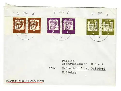 1970: Lettre de Schöner de Stuttgart à Grossaltdorf près de Gaildorf