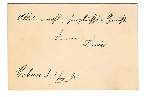 1896: Servicio Interior Ferrocarril/Railway/Eisenbahn, Posta Local Coban