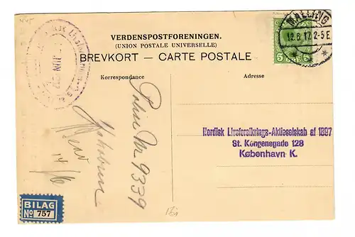 post card Gronningen, Malling 1917 to Kopenhagen, Werbekarte Versicherung