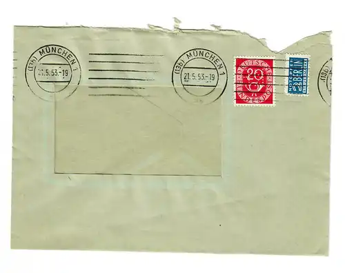 Brief München 1953 mit Posthorn - PERFIN