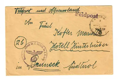 Feldpost 1944, FPNr. L55422, Bruneck Alpenvorland