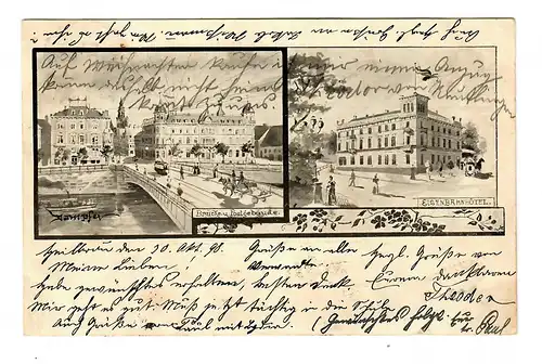 1898: Carte de la ville de Heilbronn avec hôtel ferroviaire après la Pentecôte