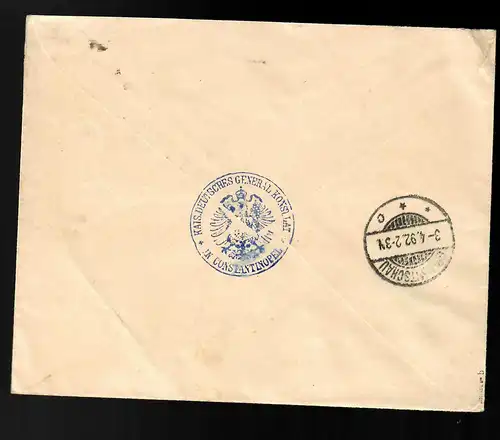 1892 Brief Konsulat Constantinopel nach Grimmitschau, BPP Signatur