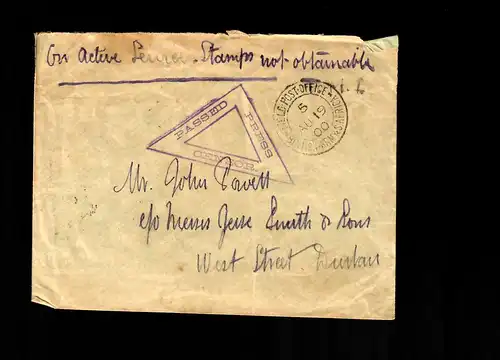 British Field post Africa, 1900, Boer War, centor to Durban