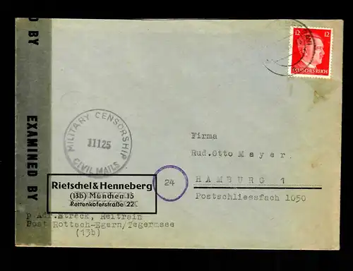 Rotterach-Egern 5.4.1945 à Hambourg, censure alliée