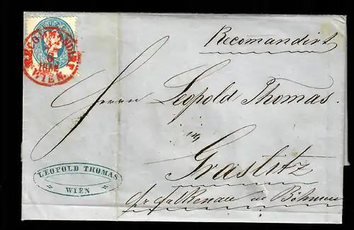 Brief aus Wien 1862 nach Grastitz/Böhmen