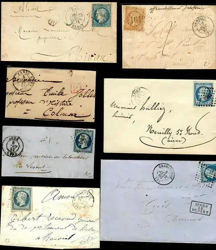 7x covers France, Charlesville, Reims, Paris, Lune, Pont St. Maxence around 1860