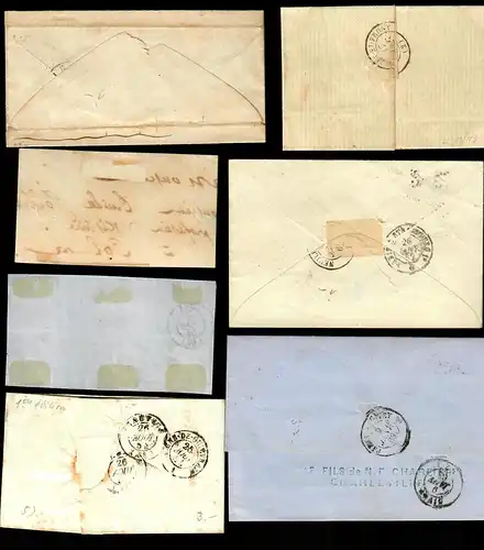 7x covers France, Charleville, Reims, Paris, Lune, Pont St. Maxence around 1860