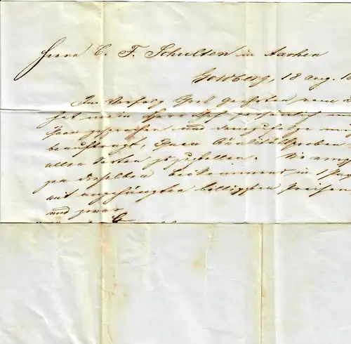 Lettre d'accompagnement de colis Goldberg/Silésie vers Aachen 1854