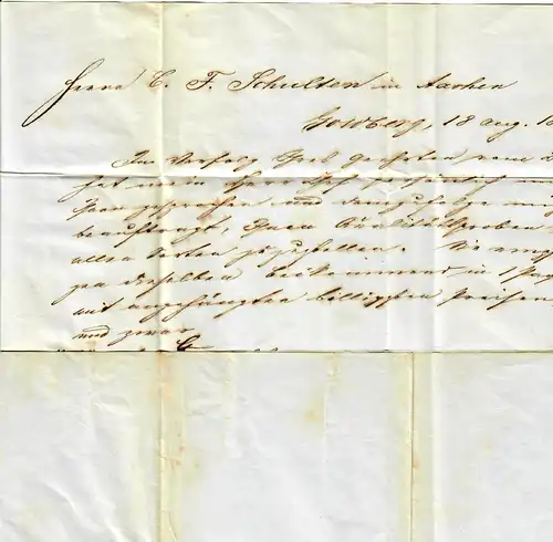 Paketbegleitbrief Goldberg/Schlesien nach Aachen 1854