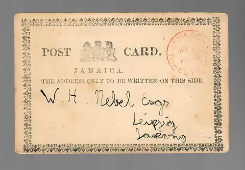 post card Threepence 1877 to Leipzig/Germany
