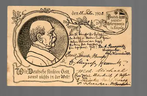 Postkarte 1902: Deutsch Sozialer Reformverein von Leipzig nach Bries/Glogau