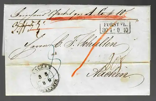 Paketbegleitbrief Forst/Lausitz 1889 nach Aachen