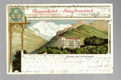 Carte d'affichage Graus de Matten b. Interlaken, Carte Rugenhotel 1907 - Elberfeld