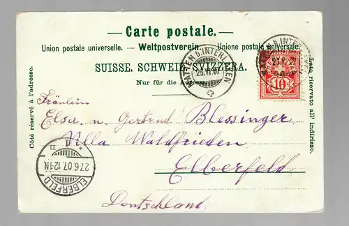 Carte d'affichage Graus de Matten b. Interlaken, Carte Rugenhotel 1907 - Elberfeld