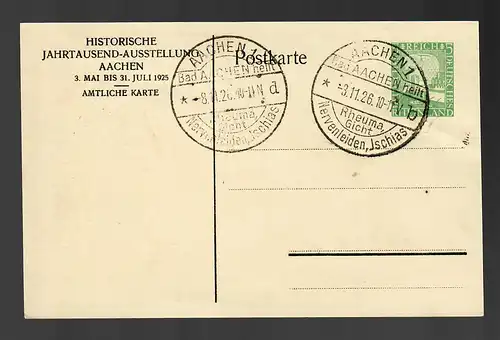 Jahrtausend Ausstellung Aachen Stempel b und d, Sonderstempel 1926 Rheuma, ..