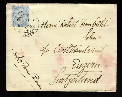 India: letter from Rangoon 1903 to Lucerne/Switzerland