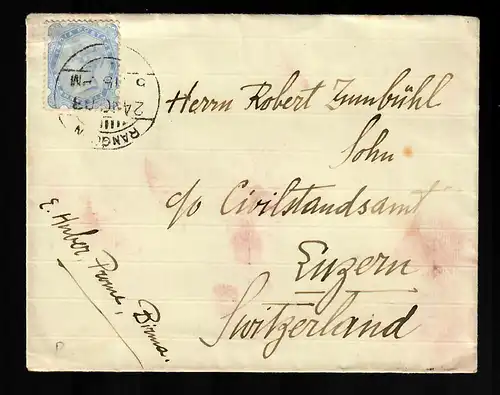 India: letter from Rangoon 1903 to Luzern/Switzerland