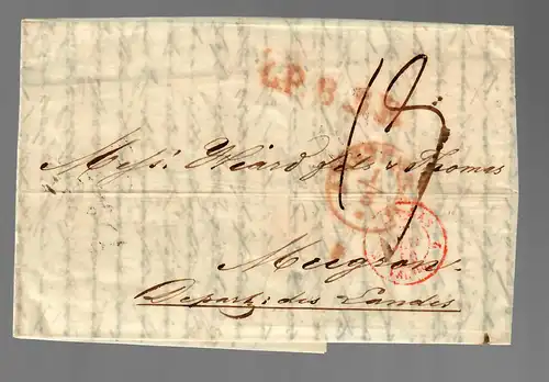 Lettre des Pays-Bas à Mugron / France 1850