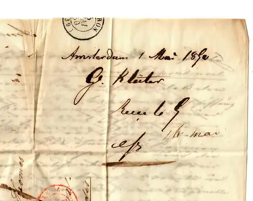 Brief von Niederlande nach Mugron / Frankreich 1850