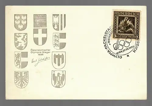 AK1936: Flamme olympique en Autriche avec un tampon spécial