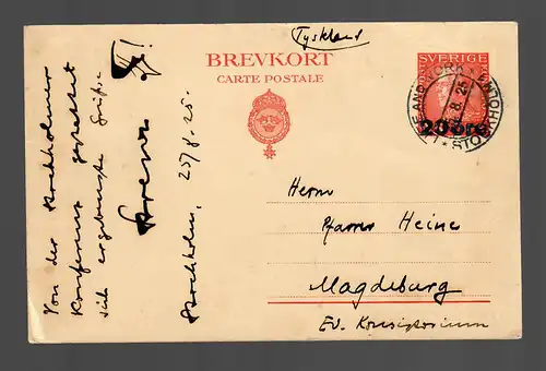 Suède 1925: Stockholm - special cancel: Life and work, P47 Ia