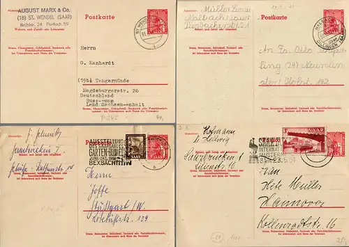 7x P34I+II Ganzsachen 1950-54 St. Wendel, Nalbach, Saarbrücken, Eilbote/Luftpost