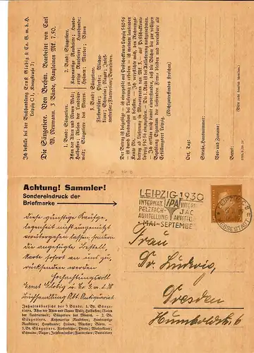 Privat Ganzsache, Doppelkarte, 1929 mit Werbestempel Leipzig nach Dresden