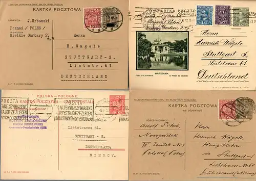 9x polish post cards 1934/1938, Poznan, Warszawa, all to Stuttgart