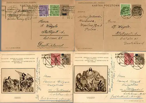 9x polish post carts 1934/1938, Poznan, Warszawa, all to Stuttgart