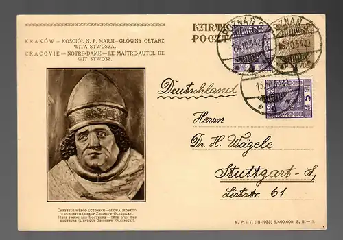 9x polish post carts 1934/1938, Poznan, Warszawa, all to Stuttgart