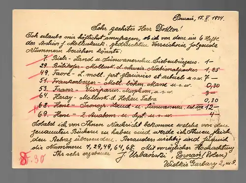 9x polish post carts 1934/1938, Poznan, Warszawa, all to Stuttgart